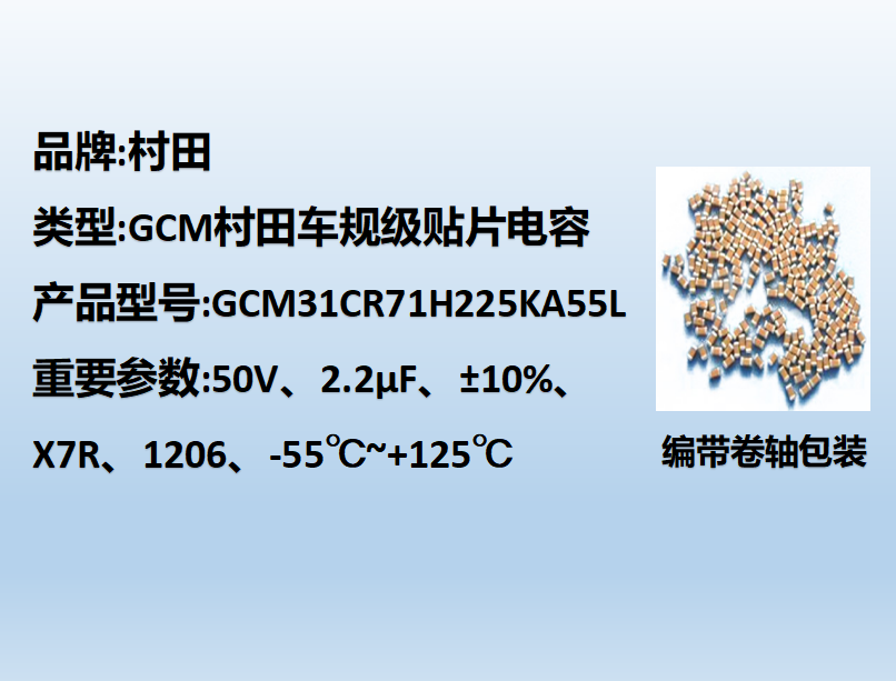 村田車(chē)規(guī)貼片電容1206,X7R,2.2μF,50V